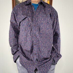 Vintage At Ease Button Up Shirt Top Men 1XL Tall Multicolor Abstract Casual VTG